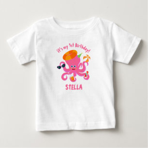 Pink octopus summer baby girl Birthday Party T-Shirt