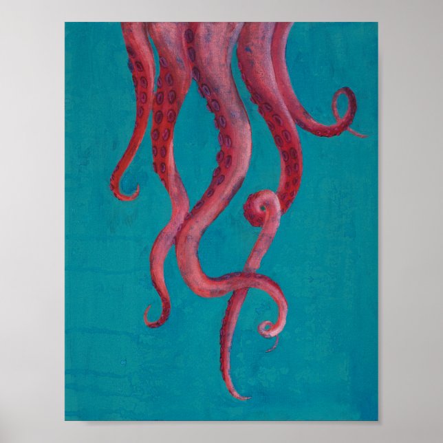 Pink Octopus Tentacles Acrylic Painting Poster (Front)