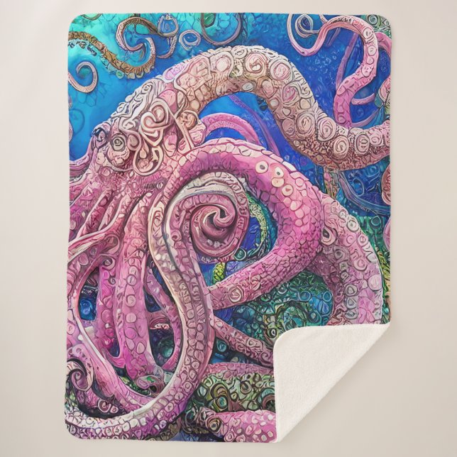Pink Octopus Tentacles Sherpa Blanket (Front)