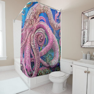 Pink Octopus Tentacles Shower Curtain
