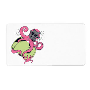 pink octopus wearing gas mask