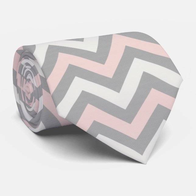 Pink, off-white and light grey chevron  tie (Rolled)