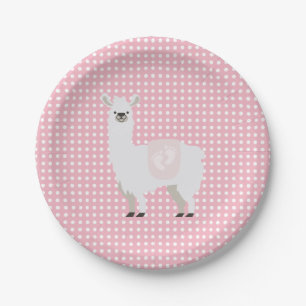 Pink & Off-White Gender Neutral Llama Baby Shower Paper Plate