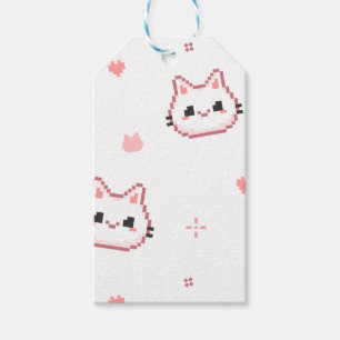 Pink & off white grid, mix colour cats & rainbows gift tags