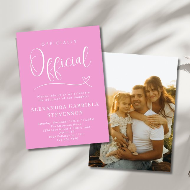 Pink Officially Official Adoption Day Party Photo Invitation (Creator Uploaded)