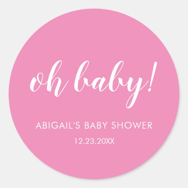 Pink Oh Baby Baby Shower Classic Round Sticker (Front)