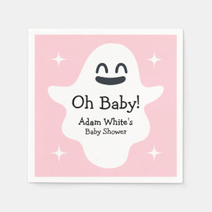 Pink Oh Baby Happy Ghost Halloween Baby Shower Napkin