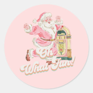 Pink oh What Fun-Retro Santa Christmas Party Classic Round Sticker
