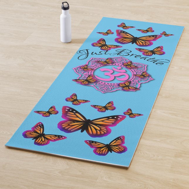 Pink ohm mandala design butterflies just breathe yoga mat (In Situ)