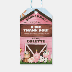 Pink Oink Baa Moo Farm Birthday Thank You Gift Tags