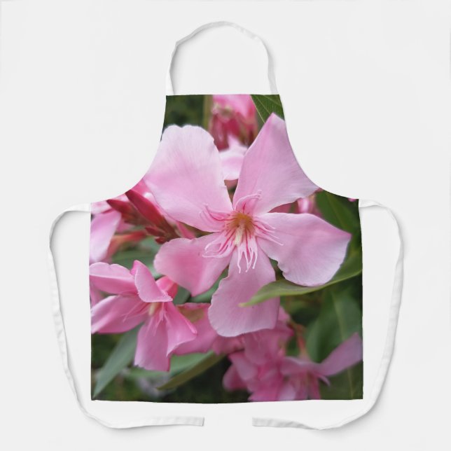 Pink Oleander Floral Kitchen Apron (Front)