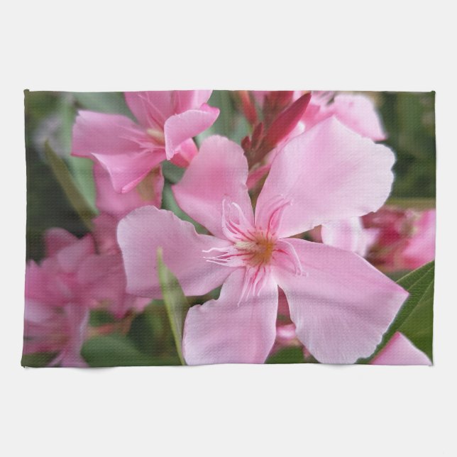 Pink Oleander Floral Kitchen Towel (Horizontal)