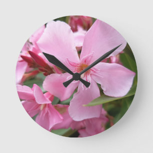 Pink Oleander Flower Wall Clock Elegant Botanica