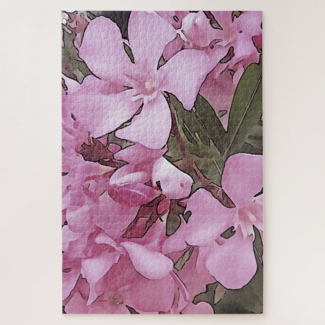 Pink Oleander Rose Laurel Black Outline Art Jigsaw Puzzle (Vertical)