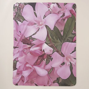 Pink Oleander Rose Laurel Black Outline Art Sherpa Blanket