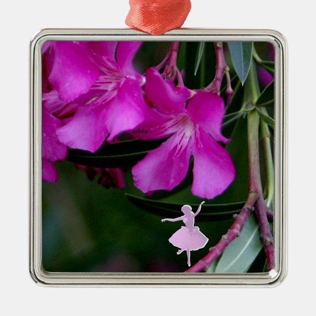 Pink Oleander Shadow Fairy Metal Ornament (Front)