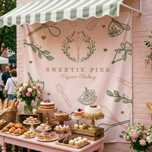 Pink & Olive Green Baking & Cooking Utensil Bakery Tapestry