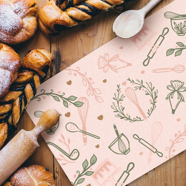 Pink & Olive Green Baking & Cooking Utensil Bakery Tissue Paper (Creator Uploaded)
