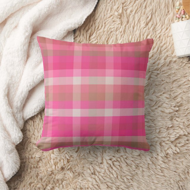 Pink Olive White Plaid Decoratve Throw Pillow (Blanket)