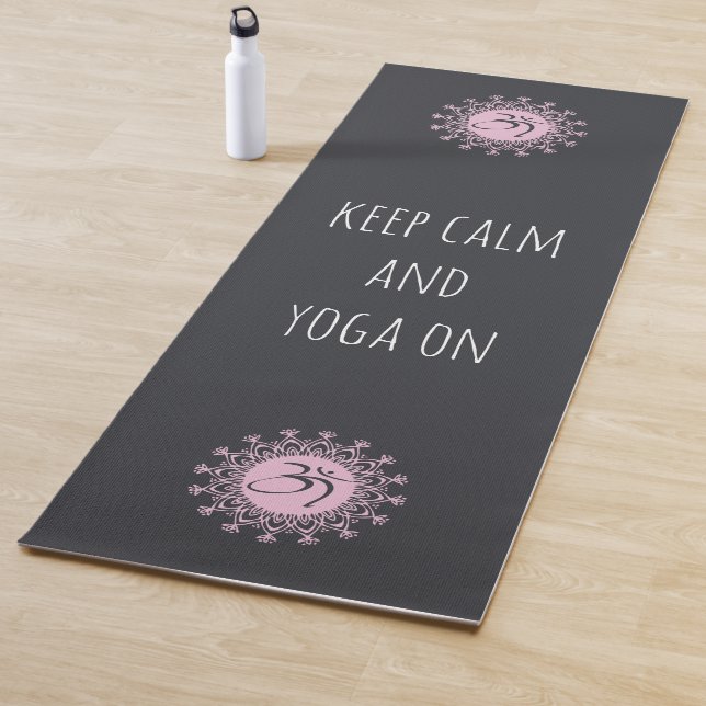 Pink Om & Mandala Keep Calm and Yoga On Yoga Mat (In Situ)