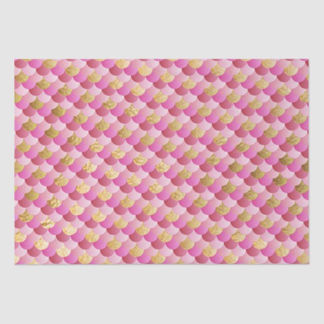 Pink Ombre and Gold Foil Shimmer Mermaid Scales Tissue Paper (Front)