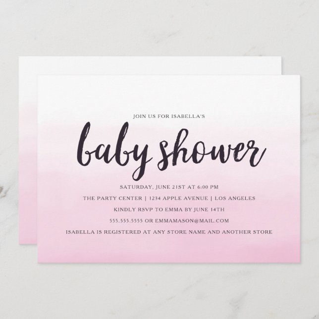 Pink Ombre Baby Shower Invitation (Front/Back)