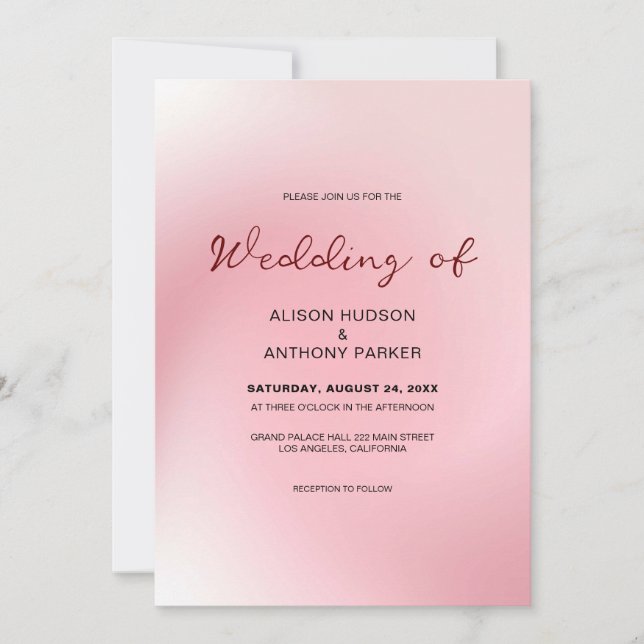 Pink Ombre Background Wedding Invitation (Front)