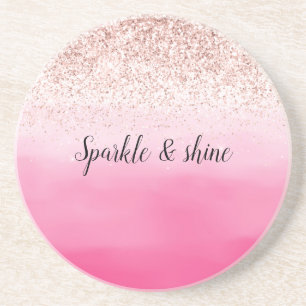 Pink Ombre Blush Glitter Sparkle Coaster