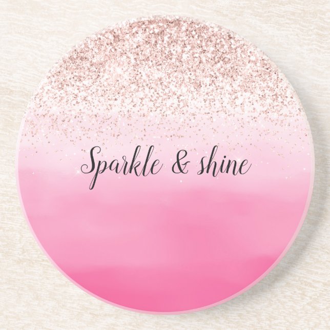 Pink Ombre Blush Glitter Sparkle Coaster (Front)