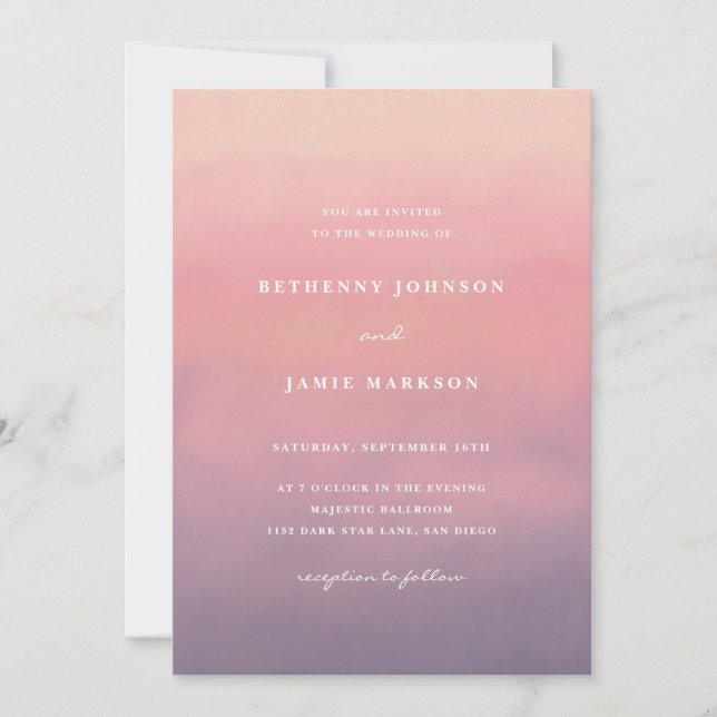 Pink Ombre Boho Minimalist Wedding Invitation (Front)