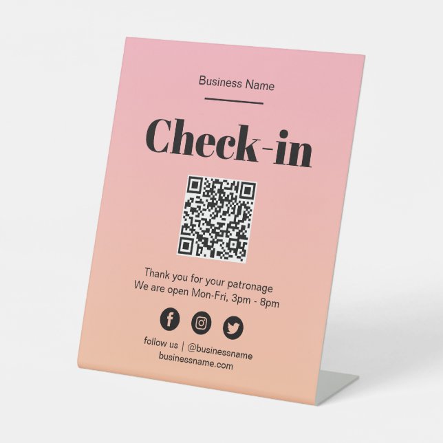 Pink Ombre Business Covid QR Code Check-In Sign (Front)