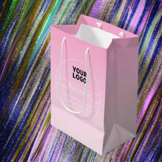 Pink Ombre | Business Name & Logo | Contact Info Medium Gift Bag (Creator Uploaded)