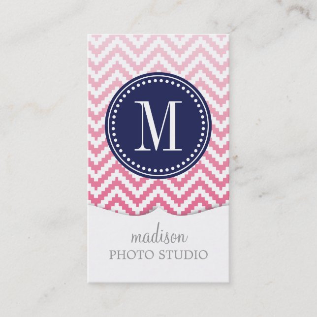 Pink Ombré Chevron Aztec Tribal Personalised Business Card (Front)