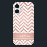 Pink Ombre Chevron Pattern Simple Modern Monogram iPhone 16 Case<br><div class="desc">Protect your cell phone in style with a chic modern Apple iPhone Case. Cover design features a pretty pink faux rose gold foil chevron zig-zag pattern and stripe, and your name or other customised text in a simple white typography font. This elegant and trendy phone case makes a stylish gift...</div>