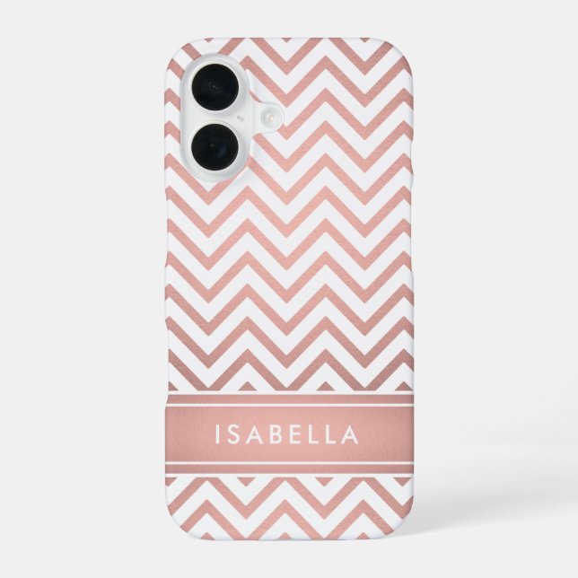 Pink Ombre Chevron Pattern Simple Modern Monogram iPhone 16 Case (Back)