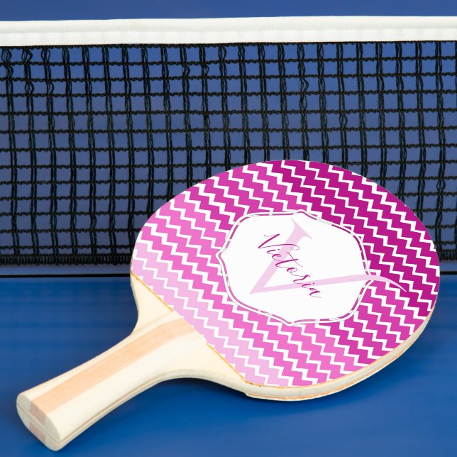 Pink Ombre Chevron Personalised Ping Pong Paddle (Insitu)