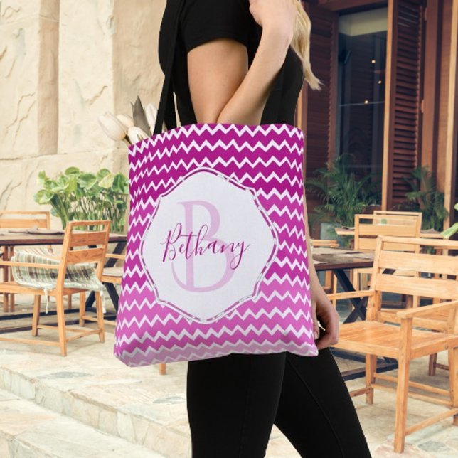 Pink Ombre Chevron Personalised Tote Bag (Pink Ombre Chevron Personalized Monogram Tote Bag)