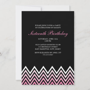 Pink Ombre Chevrons Birthday Invitation