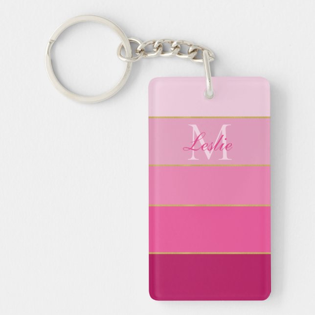 Pink Ombre Colour Block Personalised   Key Ring (Front)