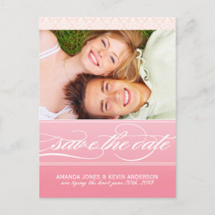 Pink Ombre Damask Save the Date Photo Cards