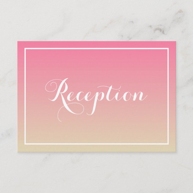 Pink Ombre Elegant Script Reception Card (Front)