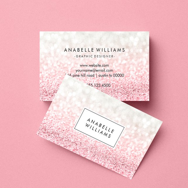 Pink Ombre Glitter and Bokeh Pattern Business Card (Creator Uploaded)