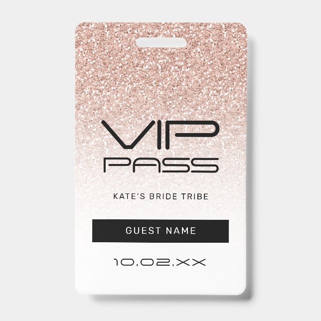 Pink Ombre Glitter Bachelorette VIP Pass Lanyard ID Badge (Front)