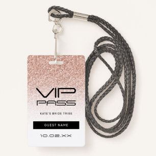 Pink Ombre Glitter Bachelorette VIP Pass Lanyard ID Badge