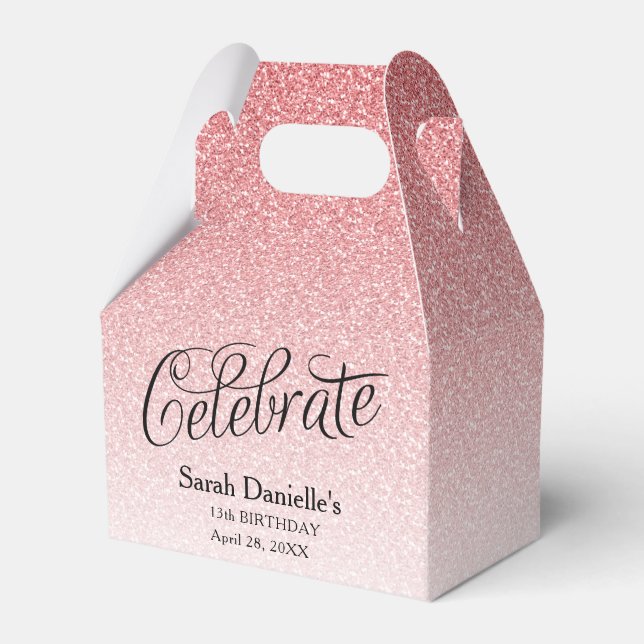 Pink Ombre Glitter Custom Birthday Favour Box (Front Side)
