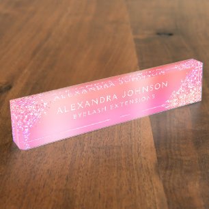 Pink Ombre Glitter Sparkle Eyelash Extensions Nameplate