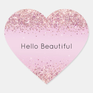 Pink Ombre Glitzy Glitter Sparkle   Heart Sticker