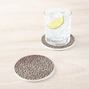 Pink Ombre Gold Black Leopard print Coaster