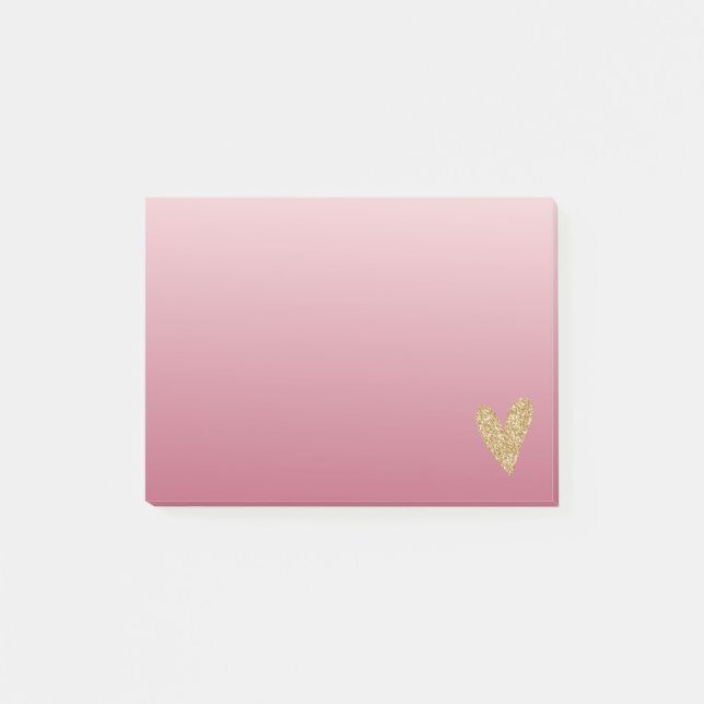 Pink Ombre Gold Glitter Heart Post-it Notes (Front)