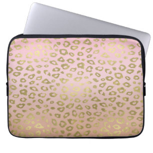 Pink Ombre Gold Leopard Print Laptop Sleeve